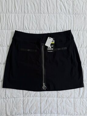 {Jamie Sadock} Black Front-Zip Mini Athletic Golf Skirt | 8